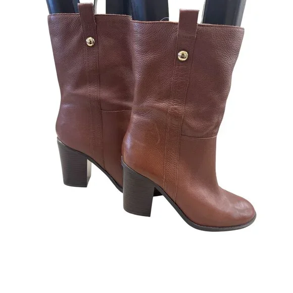 Nine West Womens Brown Leather retro Y2K Mid Calf Boots Size 10M SKU 7171 - Picture 3 of 10